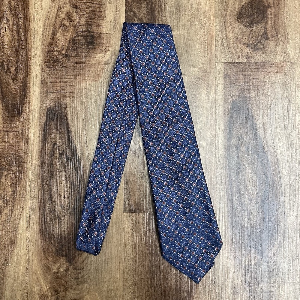 Canali 1934 Blue & Red Floral Geometric 100% Silk Neck Tie Made In Italy